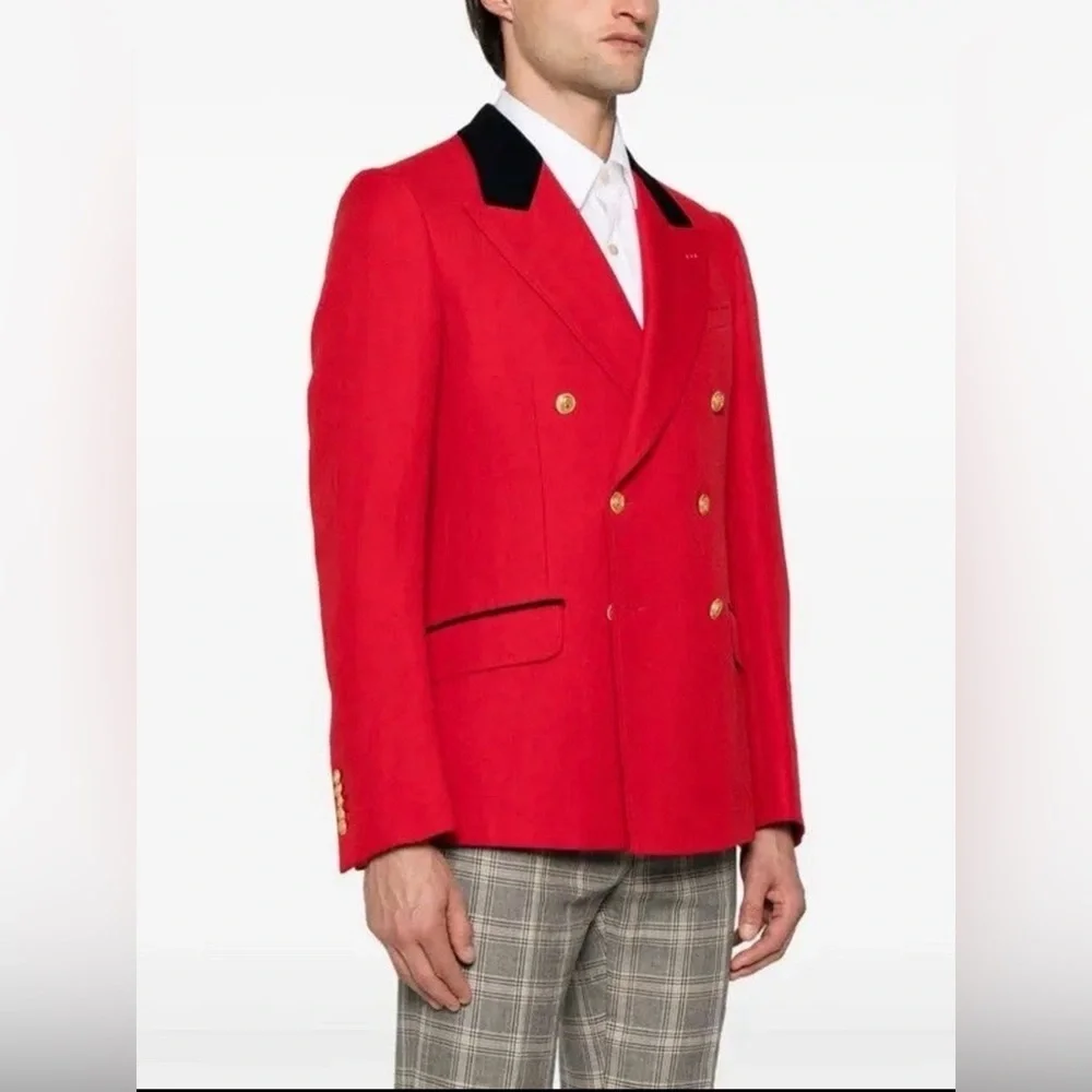 NWT Gucci Wool Linen Double Breast Herringbone Blazer Jacket IT 48 US 38 Formal